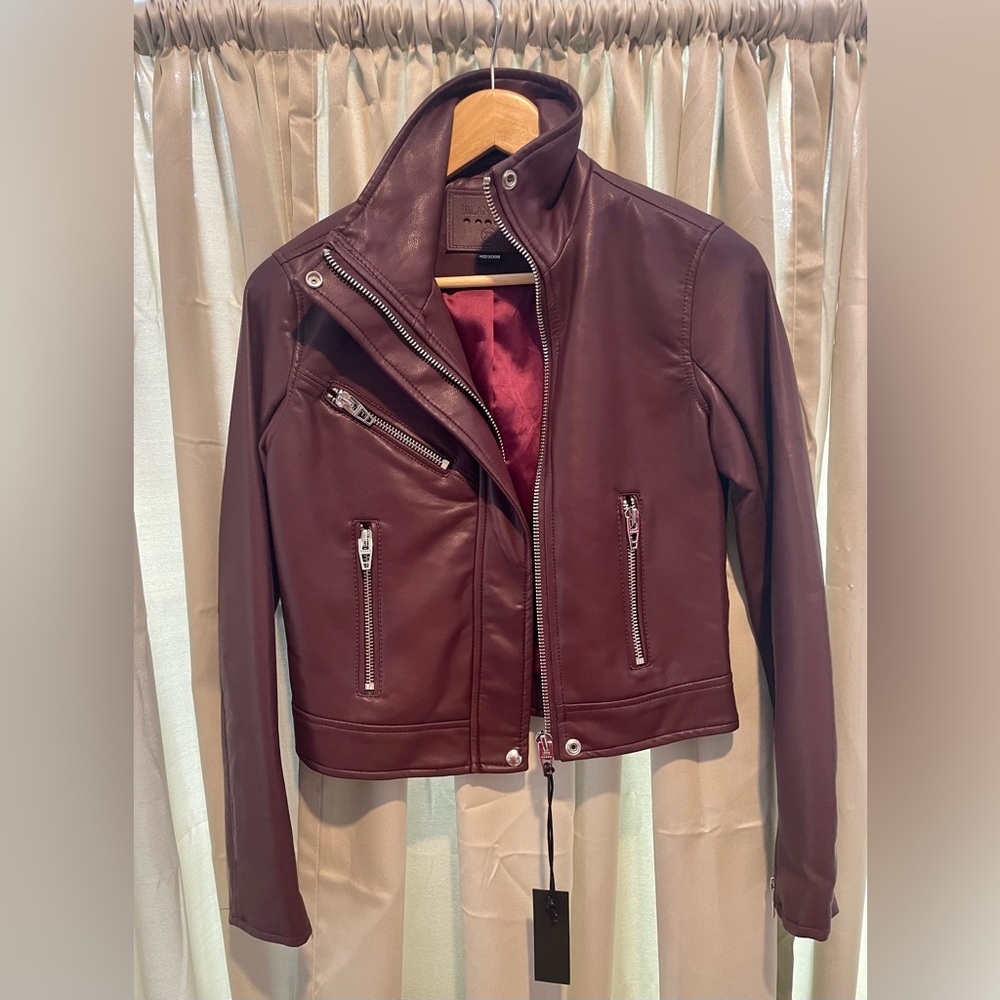 Maroon faux Leather Biker Jacket